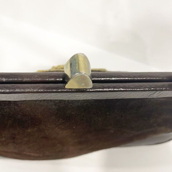 Roger Van S Gold Medallion‎ Vintage Genuine Suede Bag Baguette Brown Retro - Picture 5 of 12